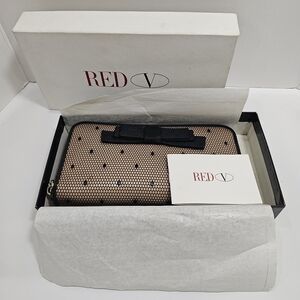 Valentino Nude and Black Bow Zip-Around Wallet